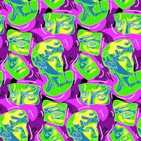 Rave psychedelic acid sculpture set statue of David and parts of the face. Parts of the sculpture in bright juicy color. Various antique statues. Mythical, ancient Greek style. Vector illustration.