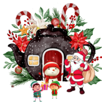 Christmas Black Kettle with Santa's png