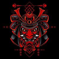 JAPANESE SAMURAI ONI MASK SKULL RONIN WITH SACRED GEOMETRY LOGO ILLUSTRATION vector