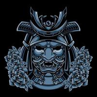 JAPANESE SAMURAI ONI MASK RONIN LOGO ILLUSTRATION vector