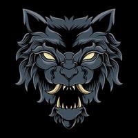 Mythical black wolf head vector illustration