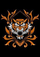 Mythical creature tiger head with ornament frame vector