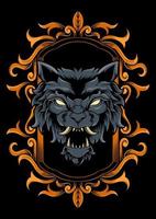 Wolf head with ornament frame vector