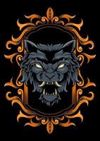 Wolf head with ornament frame vector