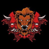 LION WITH HANNYA ONI MASK VECTOR ILLUSTRATION