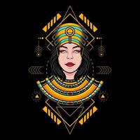 Egyptian Girl Cleopatra head and illustration vector