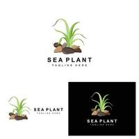 logotipo de algas marinas, diseño de vectores de plantas marinas, comestibles y protección de la naturaleza