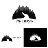 River Logo Design, River Creek Vector, Riverside Illustration With A Combination Of Mountains And Nature, Product Brand vector