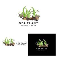 logotipo de algas marinas, diseño de vectores de plantas marinas, comestibles y protección de la naturaleza