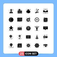 Modern Set of 25 Solid Glyphs Pictograph of data archive food protection hand Editable Vector Design Elements