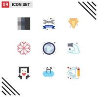 Mobile Interface Flat Color Set of 9 Pictograms of pipe lens ecommerce camera snowflake Editable Vector Design Elements