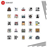 Filled line Flat Color Pack of 25 Universal Symbols of coding night ship studio microphone Editable Vector Design Elements