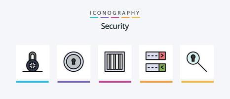 la línea de seguridad llenó el paquete de 5 íconos que incluye . opciones hora. cerrar con llave. seguridad. diseño de iconos creativos vector