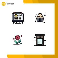 Group of 4 Filledline Flat Colors Signs and Symbols for dollar rose chart soft serve bath Editable Vector Design Elements