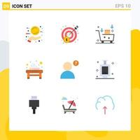 9 Thematic Vector Flat Colors and Editable Symbols of profile spa email campaign relaxation bed Editable Vector Design Elements