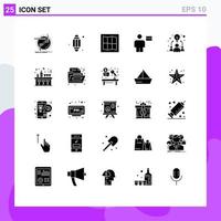 Group of 25 Modern Solid Glyphs Set for idea debit ramadan credit body Editable Vector Design Elements