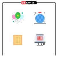 Mobile Interface Flat Icon Set of 4 Pictograms of balloons bakery day club bread Editable Vector Design Elements