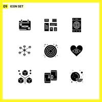 Group of 9 Modern Solid Glyphs Set for search group browser social wlan Editable Vector Design Elements