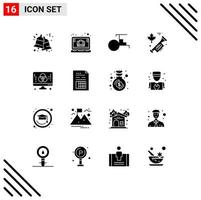 16 User Interface Solid Glyph Pack of modern Signs and Symbols of development computer china laud canada Editable Vector Design Elements