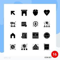 Mobile Interface Solid Glyph Set of 16 Pictograms of finance business hipster human heart heart Editable Vector Design Elements