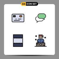 Set of 4 Modern UI Icons Symbols Signs for credit card bandit chating mail professions Editable Vector Design Elements