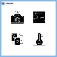 Pack of 4 Modern Solid Glyphs Signs and Symbols for Web Print Media such as camera entertainment photo map tarot Editable Vector Design Elements