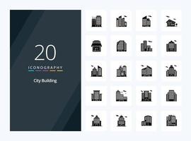 20 icono de glifo sólido de construcción de ciudades para presentación vector
