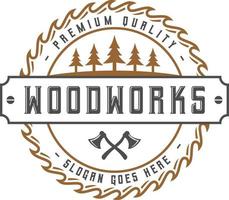 Wood Work Vintage Carpentry Logo Design Label Badge Illustration Vector