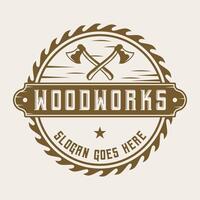 Vintage Carpentry Wood Worker Logo Design Label Badge Illustration Vector