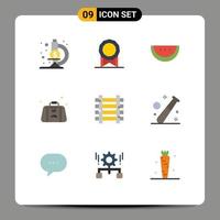 Modern Set of 9 Flat Colors Pictograph of ball train bag station gentleman Editable Vector Design Elements