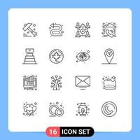 16 User Interface Outline Pack of modern Signs and Symbols of achievements success network real contact Editable Vector Design Elements