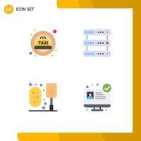 Group of 4 Modern Flat Icons Set for cab scrub database storage hospital website Editable Vector Design Elements