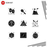 Pack of 9 creative Solid Glyphs of alert development business develop code Editable Vector Design Elements