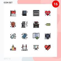 Modern Set of 16 Flat Color Filled Lines and symbols such as quality science notes heart pulse Editable Creative Vector Design Elements