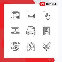 User Interface Pack of 9 Basic Outlines of laptop device up monitor hand Editable Vector Design Elements