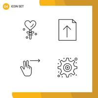 Group of 4 Filledline Flat Colors Signs and Symbols for heart right valentine upload interface Editable Vector Design Elements