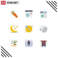9 User Interface Flat Color Pack of modern Signs and Symbols of keys door social media weather moon Editable Vector Design Elements