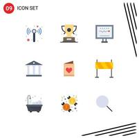 Pack of 9 Modern Flat Colors Signs and Symbols for Web Print Media such as card savings cardiogram deposit hospital Editable Vector Design Elements