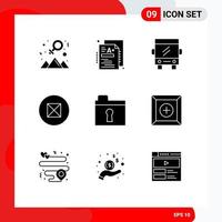 Modern Set of 9 Solid Glyphs Pictograph of private folder bus symbols ancient Editable Vector Design Elements