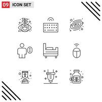 Set of 9 Modern UI Icons Symbols Signs for bed room password astronomy human avatar Editable Vector Design Elements