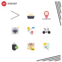 Set of 9 Commercial Flat Colors pack for bicycle location placeholder gps steering wheel Editable Vector Design Elements