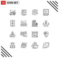 Editable Vector Line Pack of 16 Simple Outlines of dollar playback fire paper data Editable Vector Design Elements