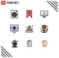 9 Universal Filledline Flat Colors Set for Web and Mobile Applications bumper shield monitor security key Editable Vector Design Elements