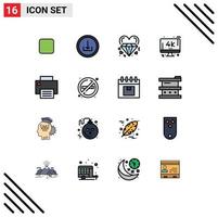 Modern Set of 16 Flat Color Filled Lines and symbols such as devices pc heart tv monitor Editable Creative Vector Design Elements