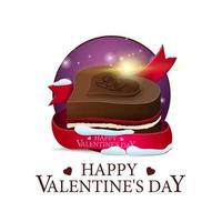 feliz día de san valentín, postal cuadrada blanca con dulces de chocolate en forma de corazón vector