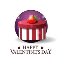 Happy Valentine's day, poscard with present box with strawbery vector