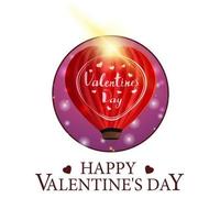 feliz día de san valentín, postal cuadrada blanca con globo en forma de corazón vector