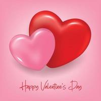 Feliz día de San Valentín. par de corazones. diseño 3d realista. fondo romántico, tarjeta de felicitación, tarjeta de regalo, afiche web. ilustración vectorial vector