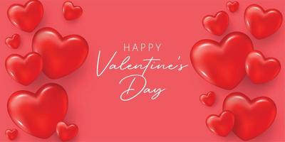 Happy Valentine's Day banner with 3d red hearts. Advertising template. Red background. Text message. Abstract card. Gift card, invitation, banner, poster, voucher design vector