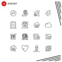 Outline Pack of 16 Universal Symbols of fast food beverages drop right up arrow Editable Vector Design Elements